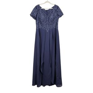 JJ's House Gown‎ Womens 18W Stormy Blue Chiffon Lace V-Neck Mother Of The Bride